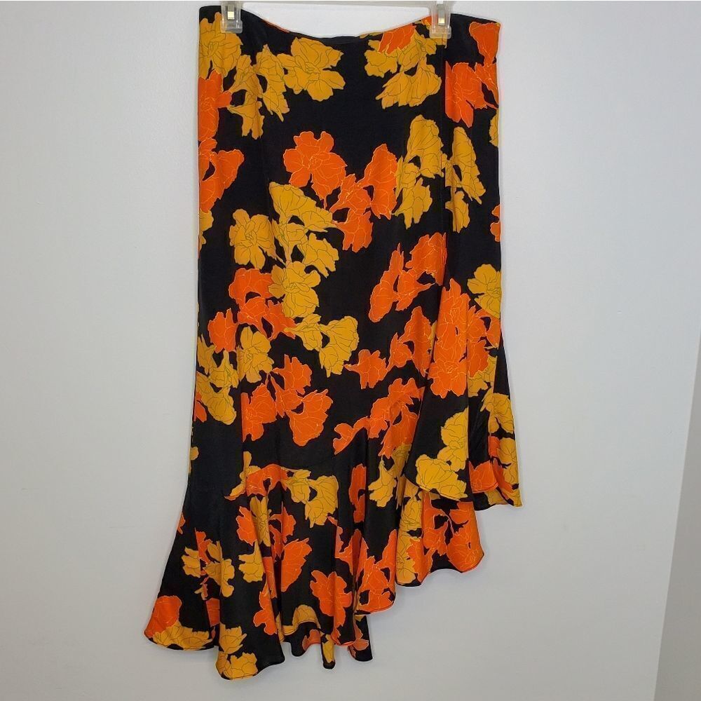 NEW TOPSHOP skirt linear orange floral wrap midi 8 - Picture 3 of 9